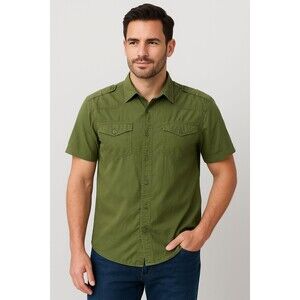 Ecko Unltd. Button Up Shirt‎ Mens XL Green Cotton Short Sleeve Collared Pocket